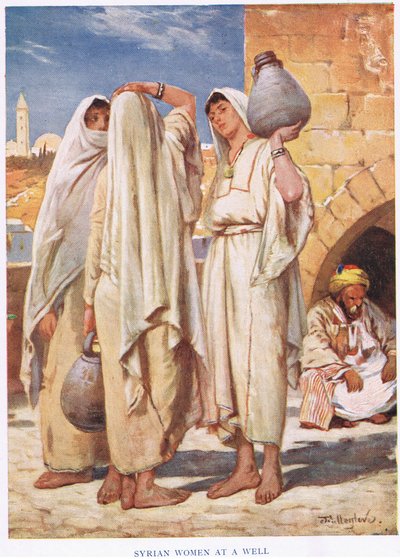 Three Syrian women carrying water pitchers by John Fulleylove